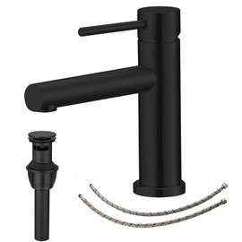 BWE Black Bathroom Faucet Single Handle with Pop Up Drain Assembly and Supply Lines Stainless Steel Single Hole Bathroom Sink Faucet Commercial Matte Basin Lavatory Vanity Sink Faucet Mixer Tap