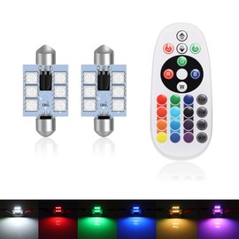 Qoope - Pack of 2-41mm (1.61") Festoon LED Bulb RGB with Remote Control, 16 Colors Change LED Car Interior Light Dome Map Courtesy Lamps License Plate Lights 569 578 211-2 212-2