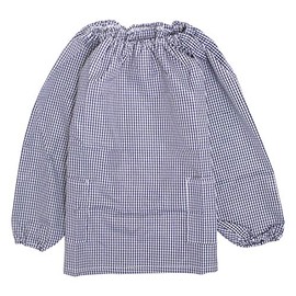 Timely tm102 Lunch Apron, Smocked, Long Sleeve, Plaid Pattern, School, Children's Apron, Elementary School, gingham navy