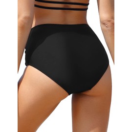 SHEKINI Bikini retro de talle alto para mujer, parte inferior acanalada, tankinis cortos (Manhattan Black, X-Large)