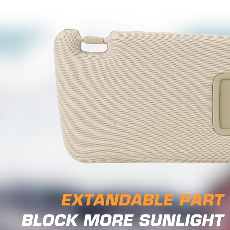 Right Passenger Side Beige Sun Visor with Vanity Light Fit