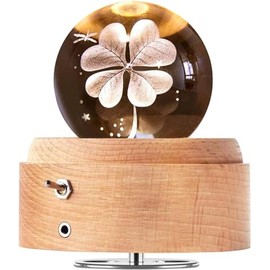 BIAOQINBO Crystal Ball Music Box, 360° Rotating Wooden Music Box with Light, Illuminated Projection Function, Gift for Christmas, Thanksgiving, Birthday, Valentine's Day, Mother's Day