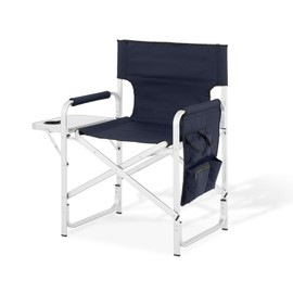 MoNiBloom 21-Inch Foldable Director Chair Folding Portable Aluminum Frame Makeup Artist Chair, with Side Table, Cup Holder and Pockets, 250lbs Capacity (Navy Blue)
