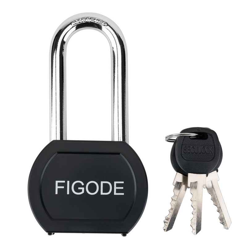 FIGODE® Black Covered Solid Steel Padlock with Key, High Security