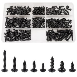 Pack of 200 Black Cross Self-Tapping Screws - M3/M3.5/M4/M4.8 Sheet Metal Screws Assortment, Pan Head Screws Wood, Wood Screws Set, Self Tapping Screws with Plastic Box