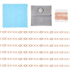 Craftdady 3.28 Ft Rose Gold Plated Sterling Silver Cable Chains 1.75 mm Permanent Jewelry Chains Flat Oval Link Chains with Polishing Clothe Velvet Bag for Layering Necklace Bracelet Making