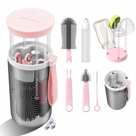 Cepillo para Biberones, Kit de Cepillo para Lavar Biberones 6 en 1, Incluye Cepillo de Silicona para Biberones, Estante de Secado, Cepillo para Pezone