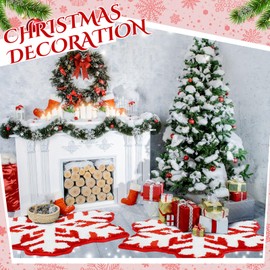 Ceenna 2 Pcs Snowflake Rug Snowflake Bathroom Rugs Winter Snowflake Doormat Decorative Washable Non Slip Welcome Floor Mat Christmas Doormat for Xmas Home Bathroom Carpet Decorations (Red)