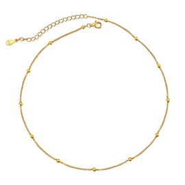 Satellite Choker Necklace for Women 18K Gold Plated Sterling Silver Delicate Dainty Tiny Beaded Chain Necklace Minimalist Jewelry 13+2 inches