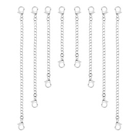 8pcs Extension for Necklace, 4 Size Jewelry Extenders Necklace Chain Extender Extension Chain for Jewelry Making Necklace Bracelet Anklet (Silver)
