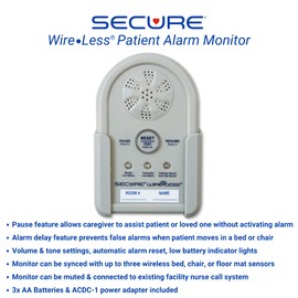 Secure Safety Solutions Wireless Chair Alarm for Elderly Dementia Patients - 12" x 12" Wheelchair Sensor Pad, Caregiver Alert Monitor, Power Adapter - Smart & Reliable Fall Prevention