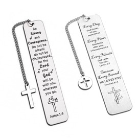 2 Pcs Bible Bookmarks,Stainless Steel Christian Bookmarks with a Cross Pendant,Inspirational Letter Bible Bookmark,Silver Bookmark Christian Gifts for Women,Gifts for Family,Friends,Christians,Easter