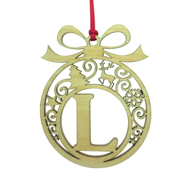 Laser cut Christmas tree bauble decoration: Letter L