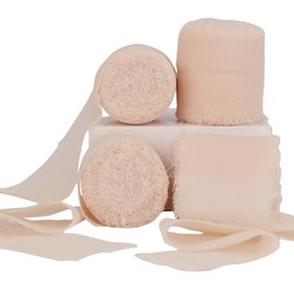 4 Rolls Chiffon Silk Ribbon Frayed Edge Chiffon Ribbon 1-1/2 Inch Wide 21 Yards Long Handmade Fringe Silk Chiffon Ribbon for Crafts Weddings and Home Decor Beige Pink #62