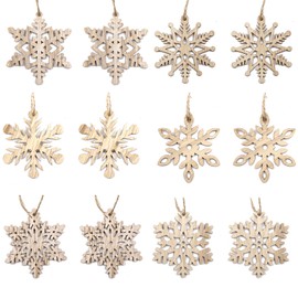 Harukita Christmas Ornaments Snow Snowflake Nordic Wooden Decorations Stylish Christmas Tree Adornment Fashionable Interior DIY Set of 12