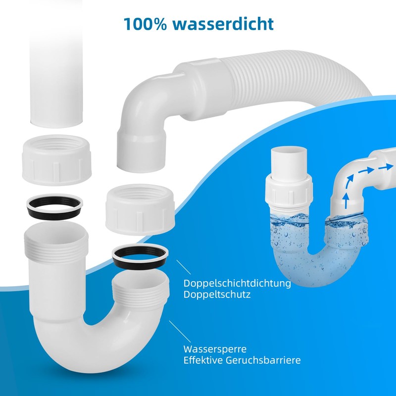 Hibbent Siphon for Kitchen Sink with Flexible Drain Hose -