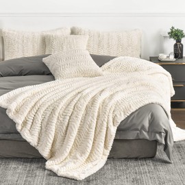 YUSOKI Luxury Faux Fur Blanket,Soft Fuzzy Fluffy Cozy Blanket Plush Furry Comfy Warm Blanket for Couch Bed Chair Sofa Bedroom Women Teen Girls Gift(Ivory,Queen 90"x90")