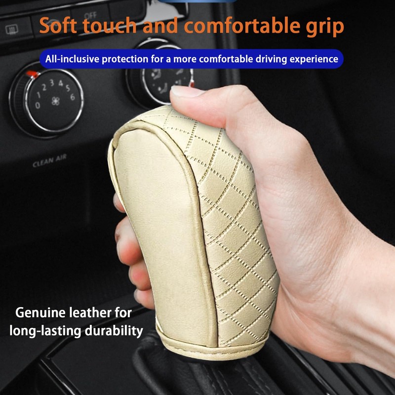 HIAHXC Car Gear Knob Cover Waterproof Leather Gear Lever Cover