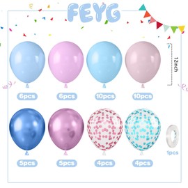 Pink and Blue Balloons,50PCS 12 Inch Metallic Baby Blue Pink Purple Pearl Blue and Pink Confetti Balloons with Ribbon,for Girl Boy Gender Reveal Birthday Baby Shower Party Decorations