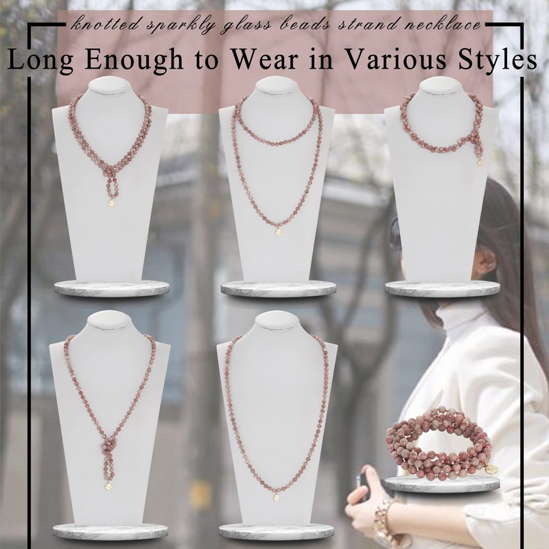 Firstmeet Stone Necklace Long Agate Beads Chain Round Smooth Bracelet