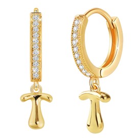 18K Gold Filled Initial Dangle Hoop Earrings for Women, 1 Pair CZ Hypoallergenic Alphabet Letter A-Z Drop Dangle Dainty Gold Earrings, Small Huggie Hoop Earrings with Cubic Zirconia Gifts Jewelry (T)