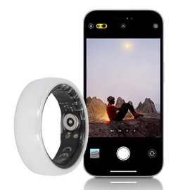 Smart Ring for Women Men,5ATM Rain Proof Health Tracker,Gesture Control Camera Function Pedometer Fitness Tracker with Charging Cable (White #19)