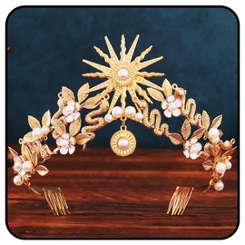 Zoestar Star Wedding Crowns and Tiaras for Bride, Gold Leaf Crown Headbands, Greek Goddess Snake Headpiece, Pearl Flower Bridal Hair Accessories for Women