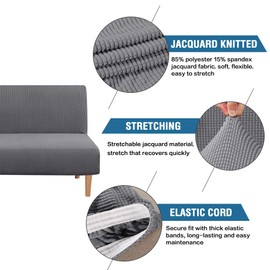 H.VERSAILTEX H.VERSAILTEX Armless Futon Cover Stretch Sofa Bed Slipcover Protector Elastic Feature Rich Textured High Spandex Small Checks Jacquard Fabric Futon Cover, Machine Washable, Gray