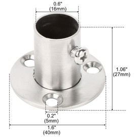 sourcingmap Stainless Steel Cabinet Clothes Closet Rod Bracket Holder Flange Socket 16mm Dia 2 Pcs