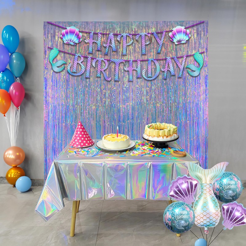 Greatril Iridescent Party Table Cloths Disposable Tablecloth for Mermaid/Under Sea/Ocean