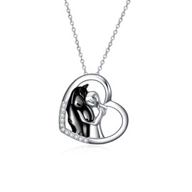 YFN Children’s 925 Sterling Silver Horse Pendant Necklace, Gift for Girls, Sterling Silver, Black Horse Necklace