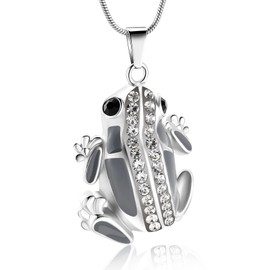 Hearbeingt Cremation Jewelry Frog Shape Urn Necklace for Ashes, Memorial Locket Pet Urn Necklace Pendant for Ashes, Stainless Steel, stainless steel