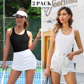 V FOR CITY Shelf Bra Tank Tops for Women Workout Yoga Cami Shirts Cotton Undershirt Pack of 2 Black/White M