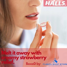 Halls Throat Soothing Creamy Strawberry-Cough Drops for Throat (Formerly Halls Fruit Breezers) 25ct (1), Boxed by Fusion Shop Store.