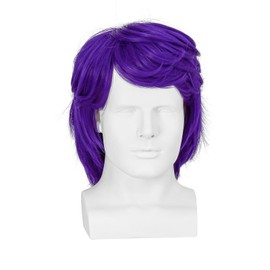 Short Purple Wig for Men Natural Wavy Synthetic Heat Resistant Hair Wig for Daily Party Halloween Cosplay