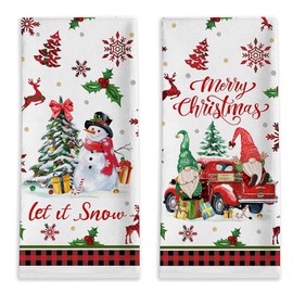 Dusenly 2pcs Christmas Kitchen Towels Xmas Tree Snowman Santa Claus Dish Towels 18x26 Inch Hand Towels Farmhouse Tea Towels Gifts Christmas Decoration
