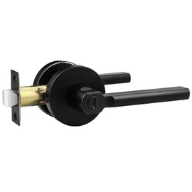 knobelite 1 Pack Black Interior Door Handle with Lock,Privacy Door Lever for Bedroom or Bathroom,Keyless Round Door Lock Interior for Left and Right Hand Reversible