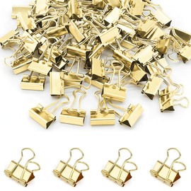 Double Clips, Gold, Small, Width 0.7 inches (19 mm), Pack of 50, Paper Clips, Metal, Office, Document Organization, Paperwork, Office Supplies, Home, Commercial Use, Stationery, Gold, Stylish