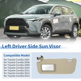 Partuto Left Driver Side Sun Visor Fit for Toyota Corolla 2007-2013 Car Sun Visor Assembly W/Vanity Light & Mirror Replaces No.74320-02711-E0 Beige