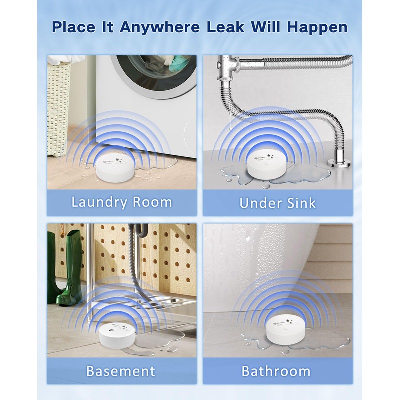 Geevon 4 Pack Water Leak Detectors, 100dB Water Sensor Alarms