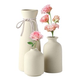 Ceramic Vase Set of 3 Dried Flowers Ceramic Vases Decorative Flowers Vases Rustic Farmhouse Style Vase for Pampas Grass Home Decor & Table Centrepieces (Beige)