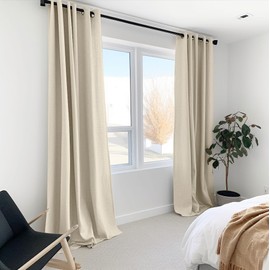 100% Blackout Curtains 63 Inches Long,Linen Blackout Curtains 63 Inch Length 2 Panels Set,Thermal Insulated Full Light Blackout Curtains for Bedroom/Living Room,50" W x 63" L 2 Panels,Natural Flax