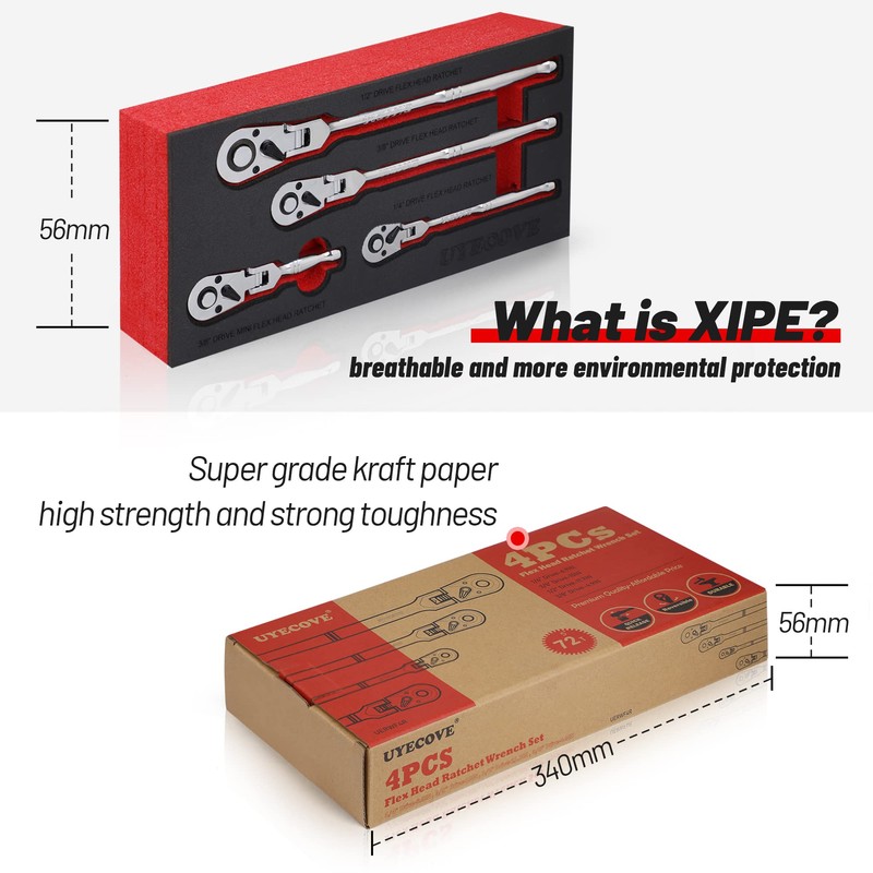 UYECOVE 1/2 3/8 1/4 Inch Drive Ratchet Set, 3Pcs Flex