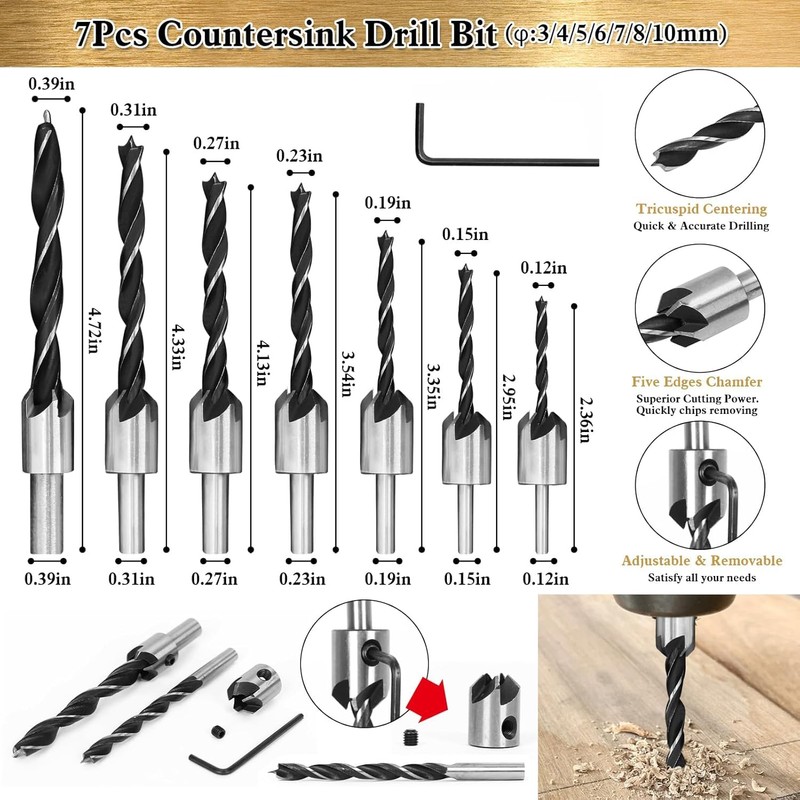 LAMPTOP 26-Pack Woodworking Tools and Accessories Including Countersink Drill Bits,