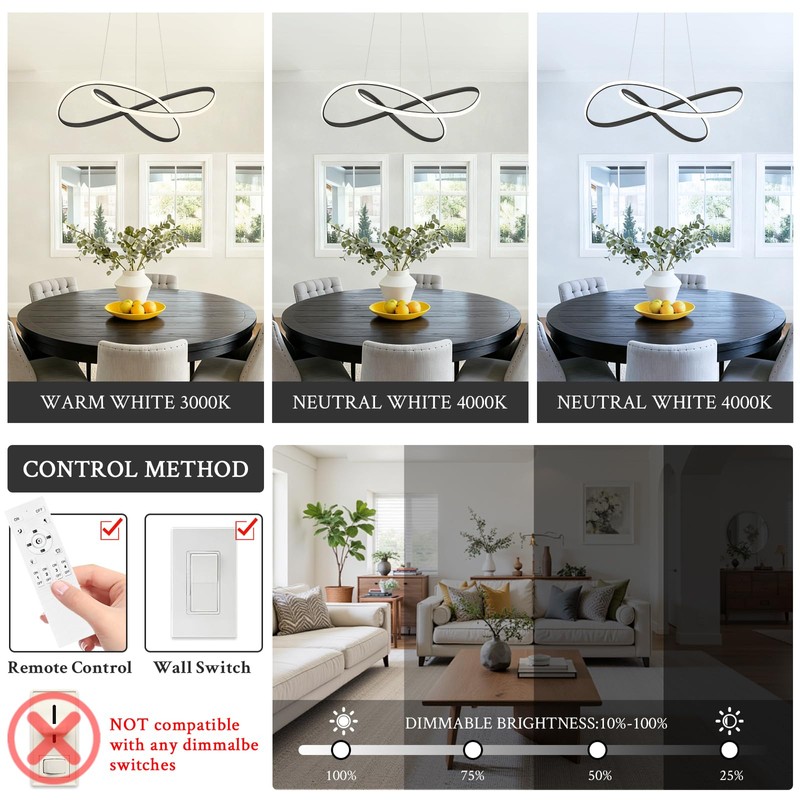 Sparklelf Modern Chandelier Black D20in LED Pendant Light Fixtures for