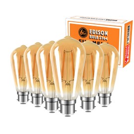 Vanpus B22 LED Edison Bulb 6W (Equivalent to 60W) No Flicker, Constant Current Edison LED Bulb，ST64 Warm White, Dimmable, (Pack of 6)