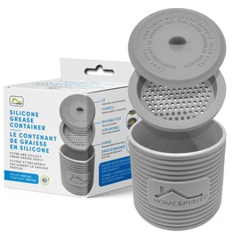 Home Spirit Bacon Grease Container by Northern Response, BPA-Free Reusable Food Grade Silicone Grease Container with Strainer for Storing Frying Oil and Cooking Grease, Dishwasher safe
