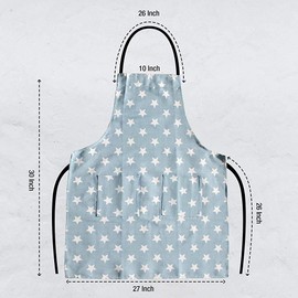 Kitchen Apron for Women, Adjustable Cooking Apron with Two Large Pockets, Cotton Canvas Star Pattern, Adult Apron for Housework (Blue)