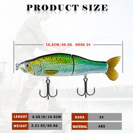 TABKSOLA Swimmer Hechtköder,2-teiliger Swimbait,Langsam Sinkender,Geeignet zum Angeln auf große Raubfische wie Hecht, Forelle und Barsch.