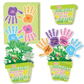 WATINC Mother’s Day Handprint Flowers Craft - 28 Sets Make Mothers Day Handprint Flower Pot Gift Crafts Kit for Kids, DIY Christian Bible Verse Floral Decor for Sunday School Classroom Fun Activities